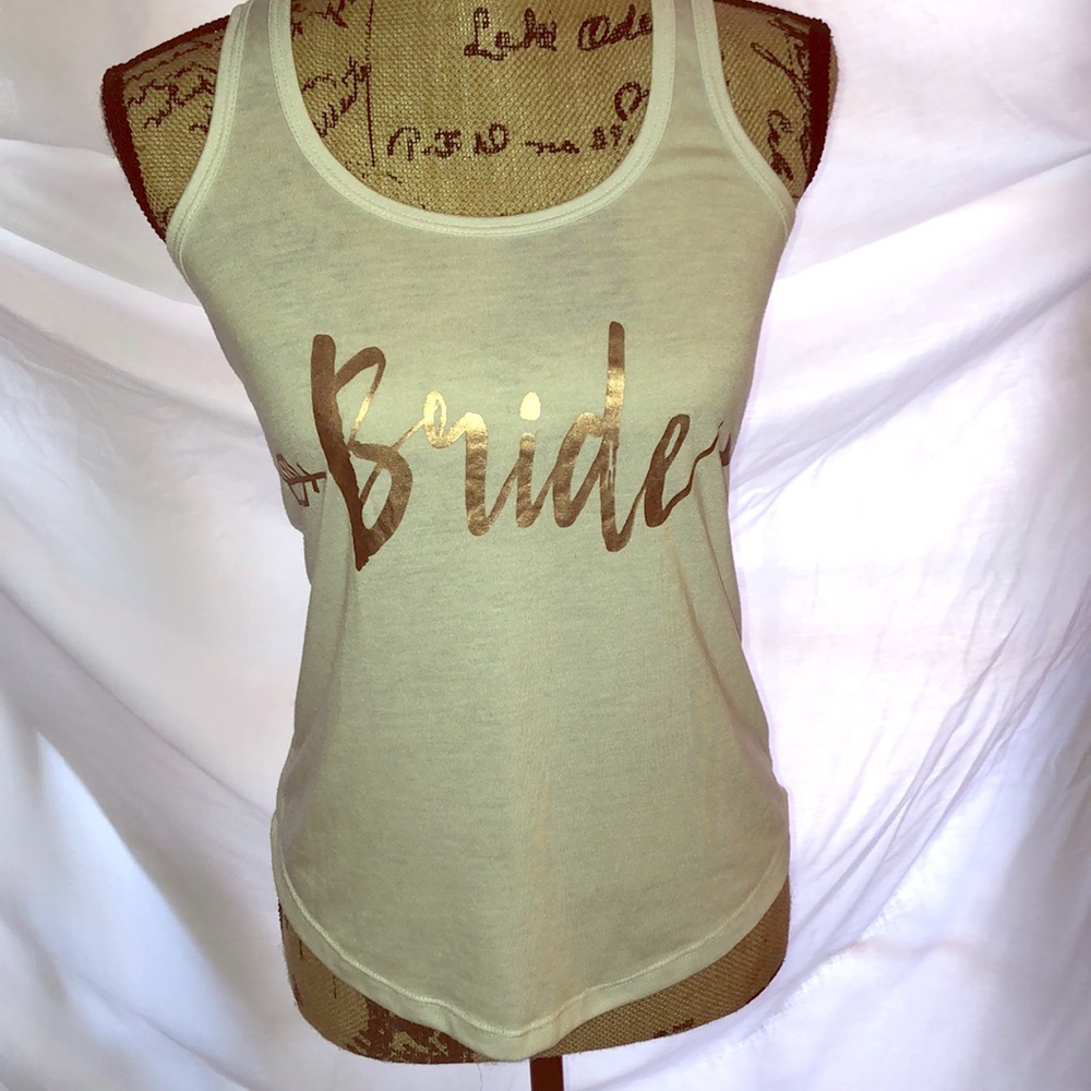 Super cute Bride gold script racer back tank XS